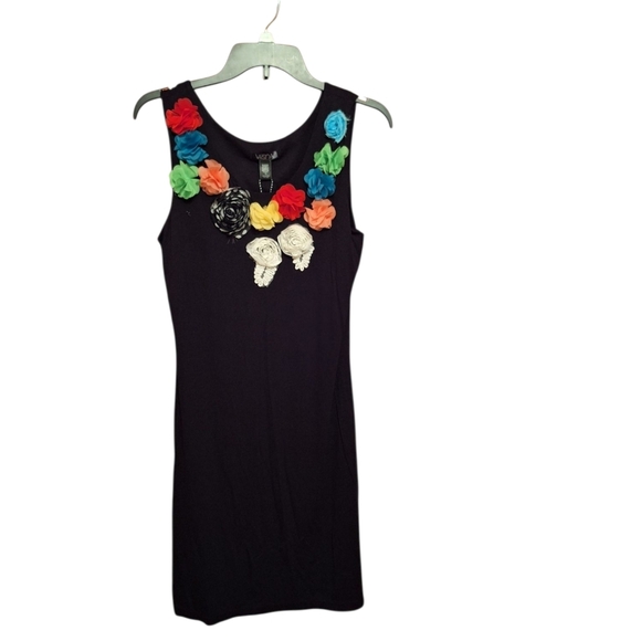 Boutique Brand Designer Black Dress w/ Large Colorful Flowers PM NWT VASNA boho - Picture 5 of 8